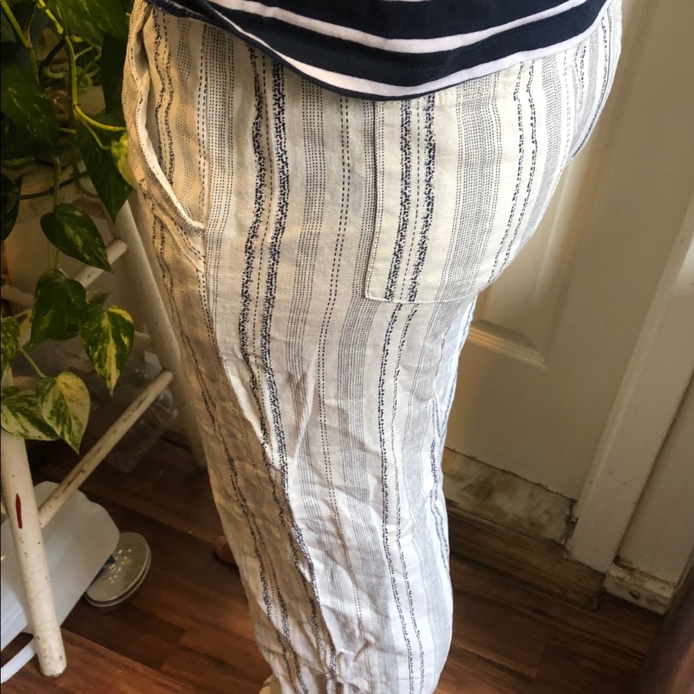 Rewind Cream/Blue drawstring summer weather pants